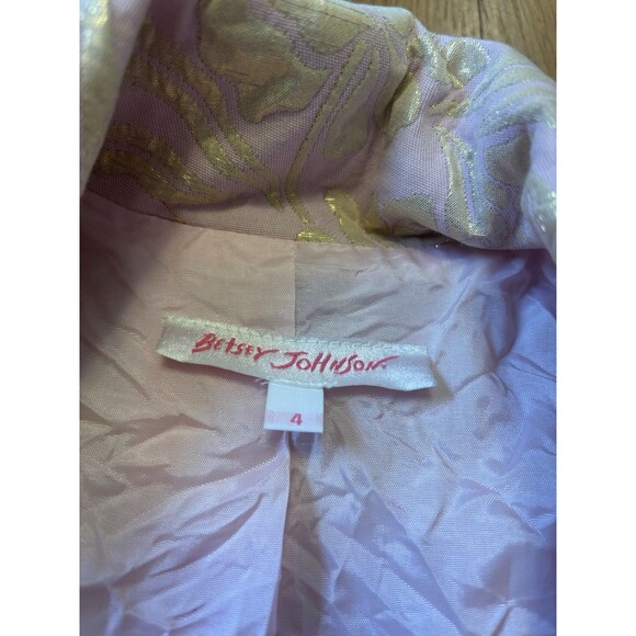 Vintage Y2K Betsey Johnson Blazer Jacket Pink Gold Jacquard Floral Size 4 - Picture 4 of 11